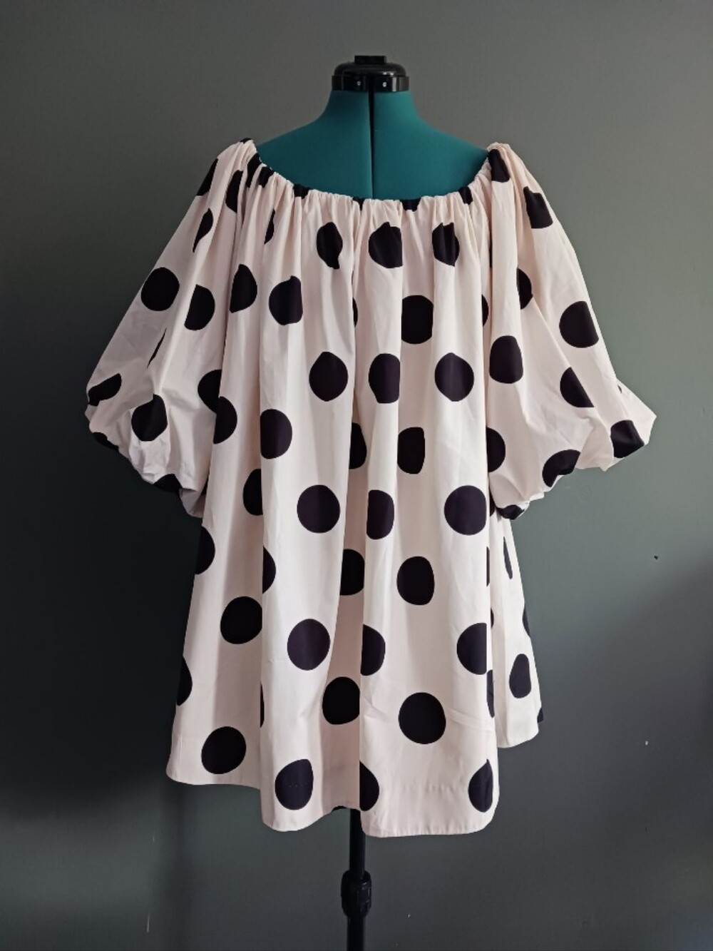 NWT Anthropologie Mare Mare Puff Sleeve Of The Shoulder Polka Dot Mini Dress XL